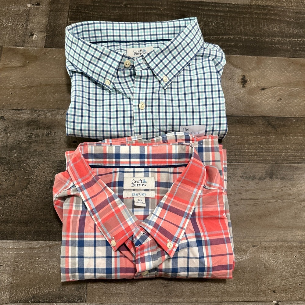 NWT Croft & Barrow Mens 3XB Plaid Short Sleeve Button Down Shirt Lot of 2